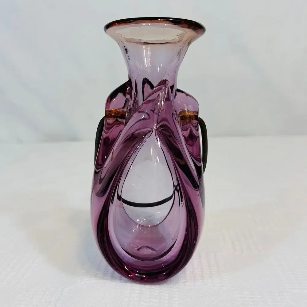 Chet Cole Amethyst Hanging Vase Signed Vintage Hand Blown Glass